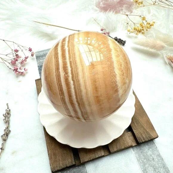 Gorgeous Banded Orange Calcite Sphere - Picture 3 of 8